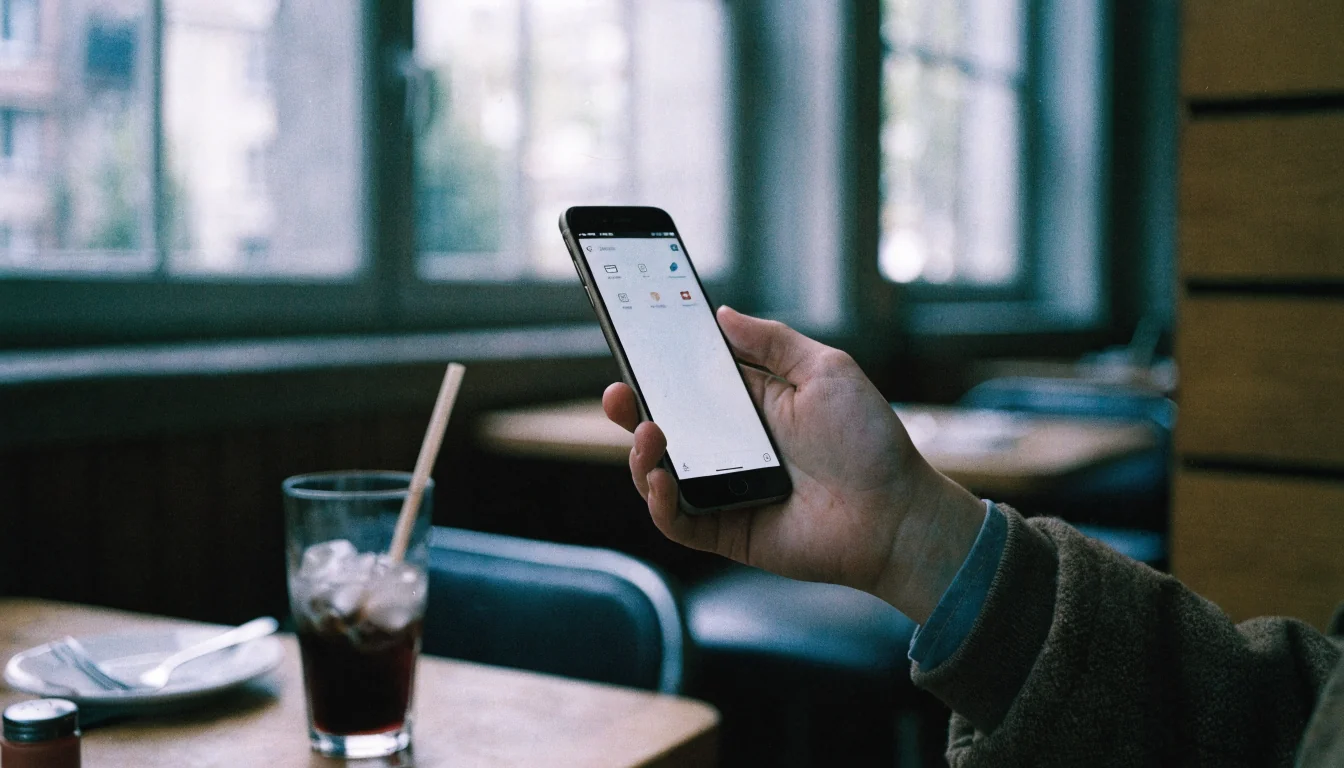 Hand hält Smartphone mit E‑Wallet‑Symbolen und Schweizer Flagge