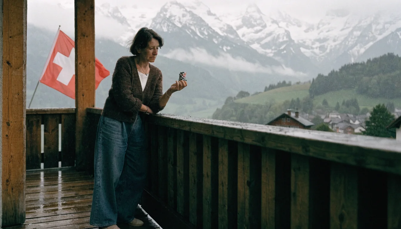 Frau mit Chips vor Alpen, Symbol für steuerfreie Gewinne
