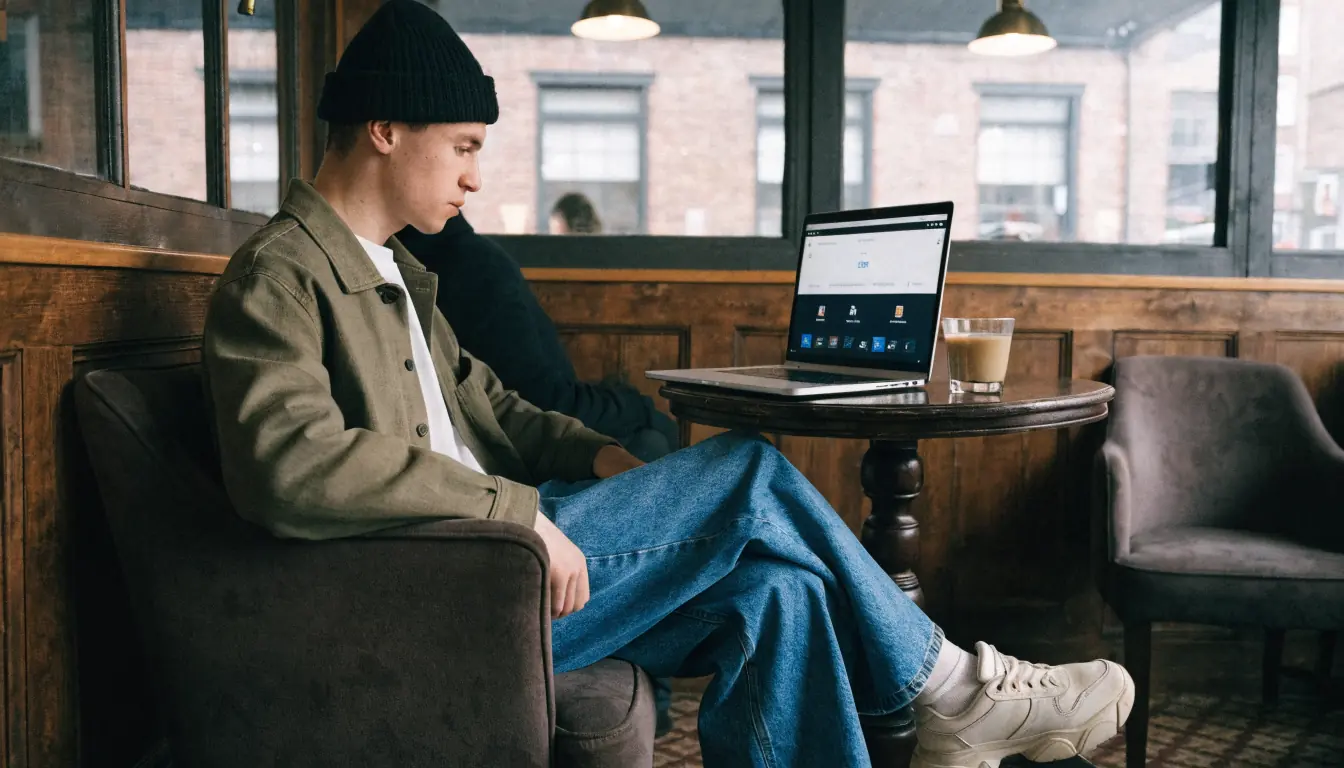 Person schaut auf ESBK‑Link im Footer