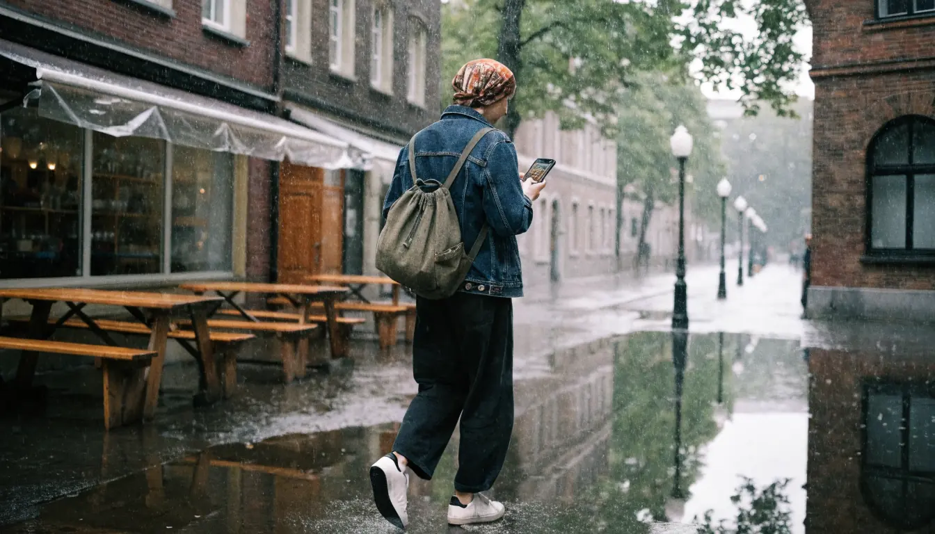Junge Person blickt auf Smartphone mit bunten Slot‑Walzen