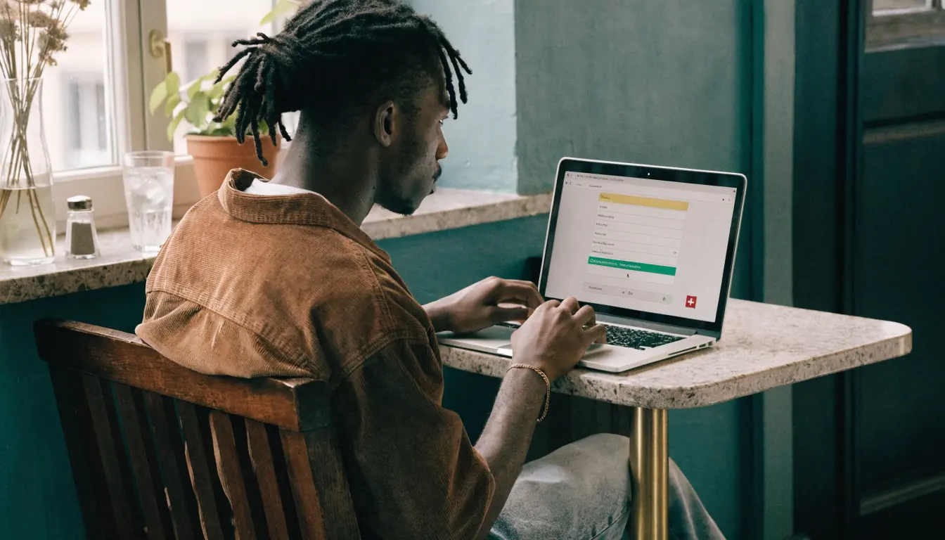 Person füllt Online‑Registrierung aus, ein Formular