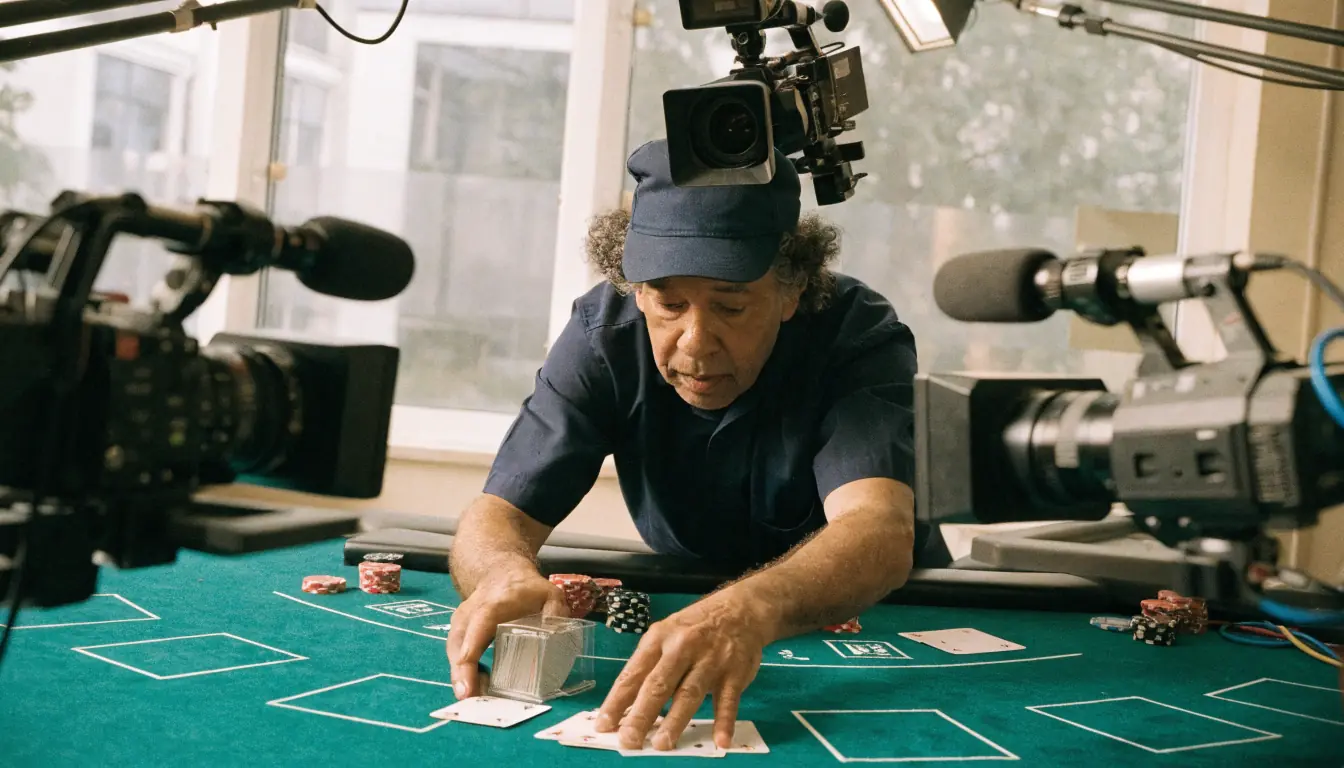 Mehrere Kameras filmen Live‑Blackjack‑Tisch in HD