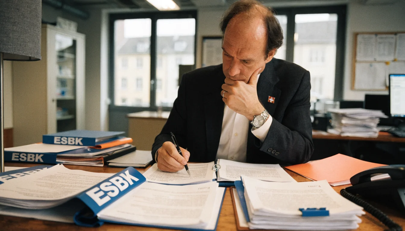 Beamter prüft Lizenzunterlagen im Büro der ESBK.