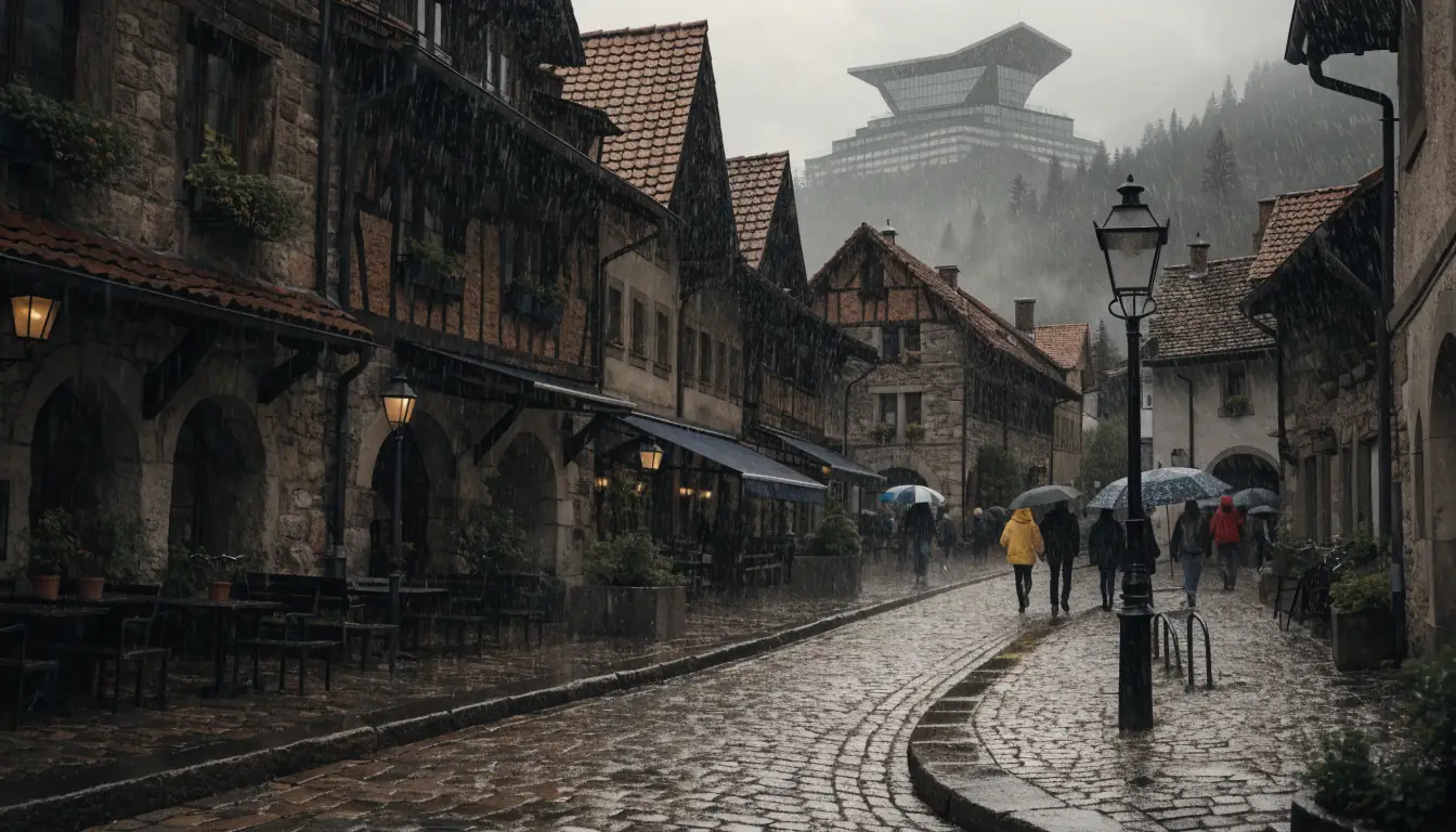 Schweizer Stadtansicht mit Casino im Hintergrund