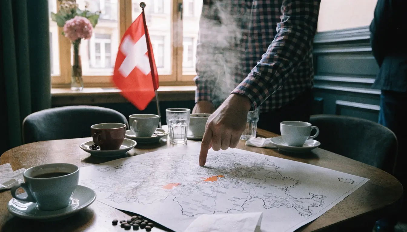 Karte der Schweiz mit Markierungen Lausanne und Winterthur