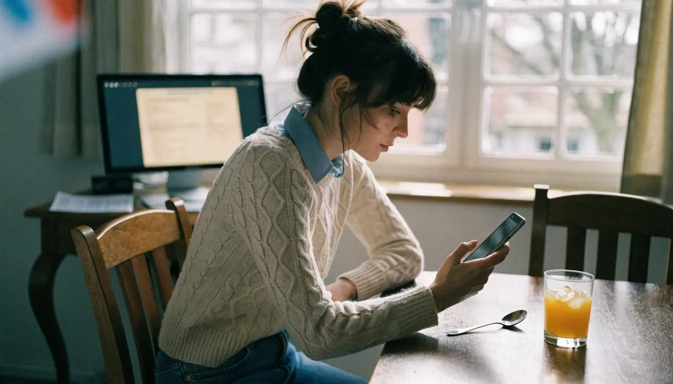 Frau tätigt Online‑Zahlung per Smartphone
