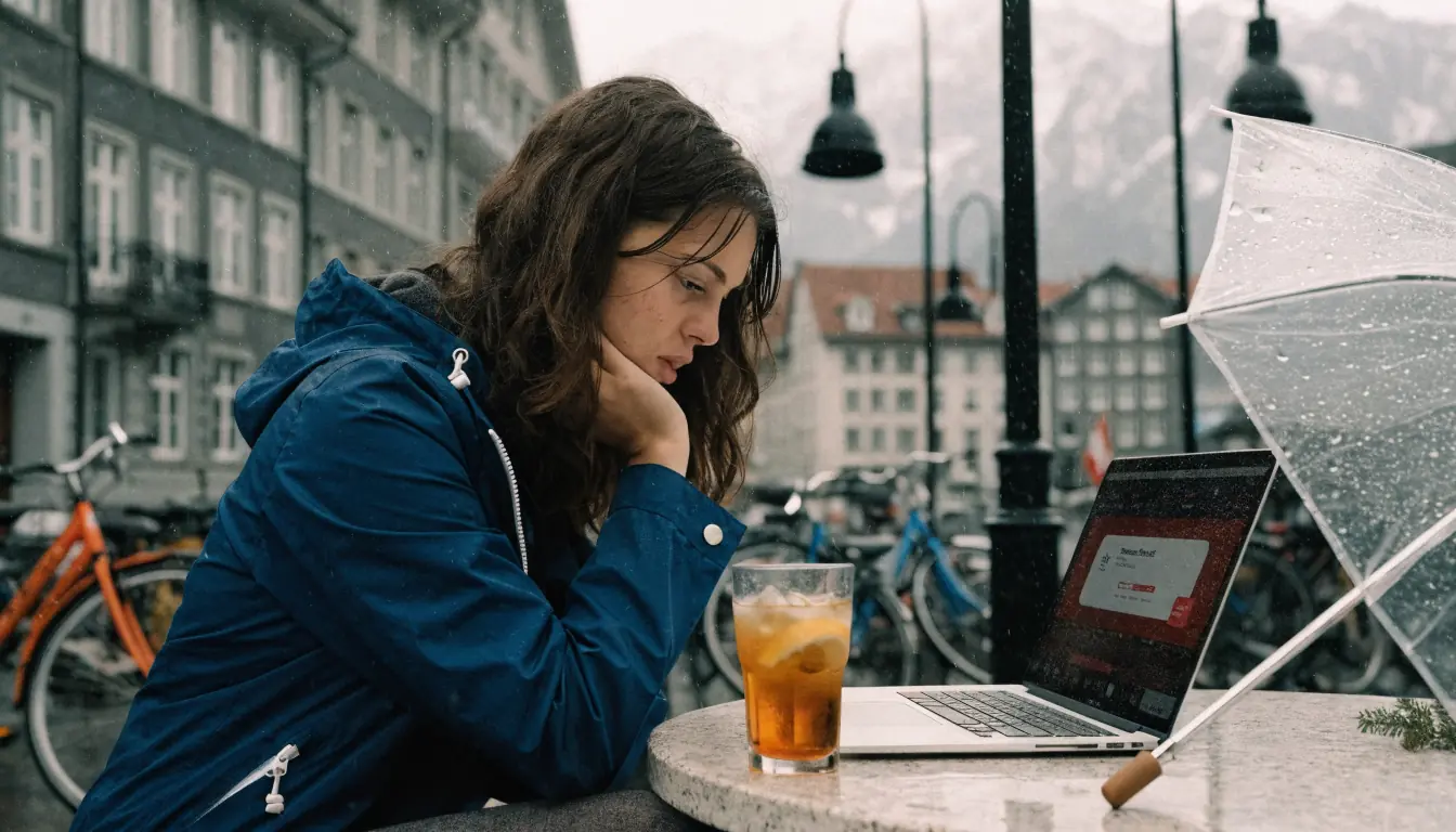 Junge am Laptop in Schweizer Café
