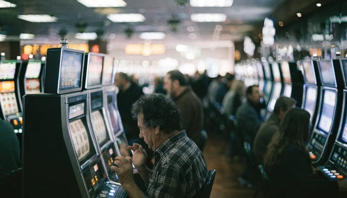 Spieler nutzt Slot‑Maschine im Casino