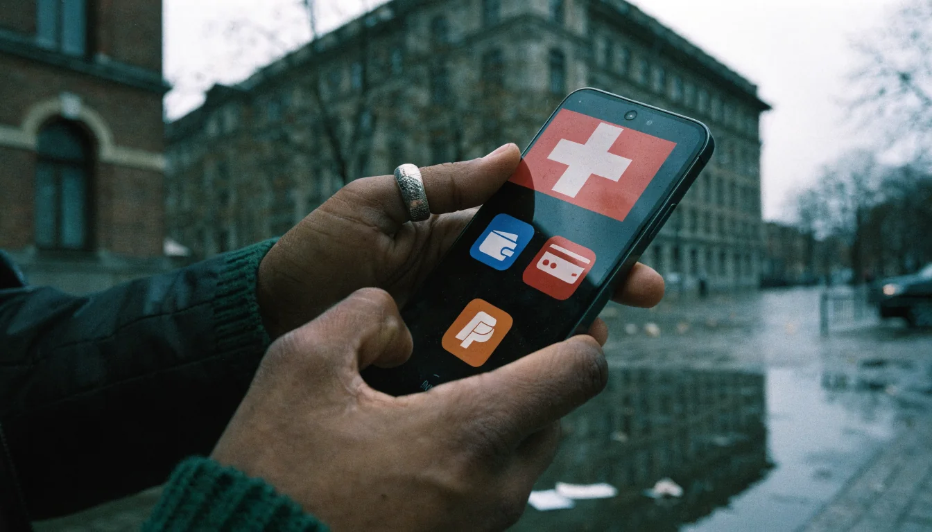 Hände zeigen Smartphone mit Zahlungsoptionen
