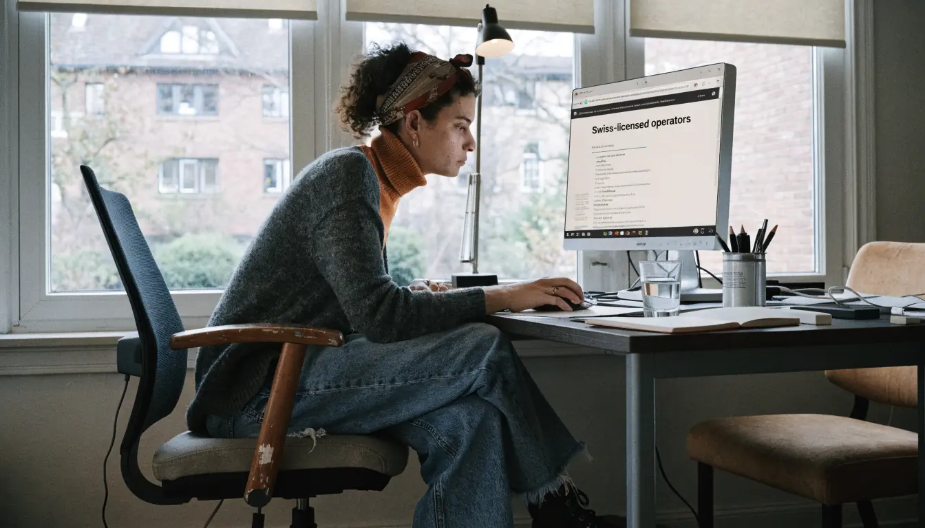 Person prüft Lizenz‑Datenbank auf Laptop