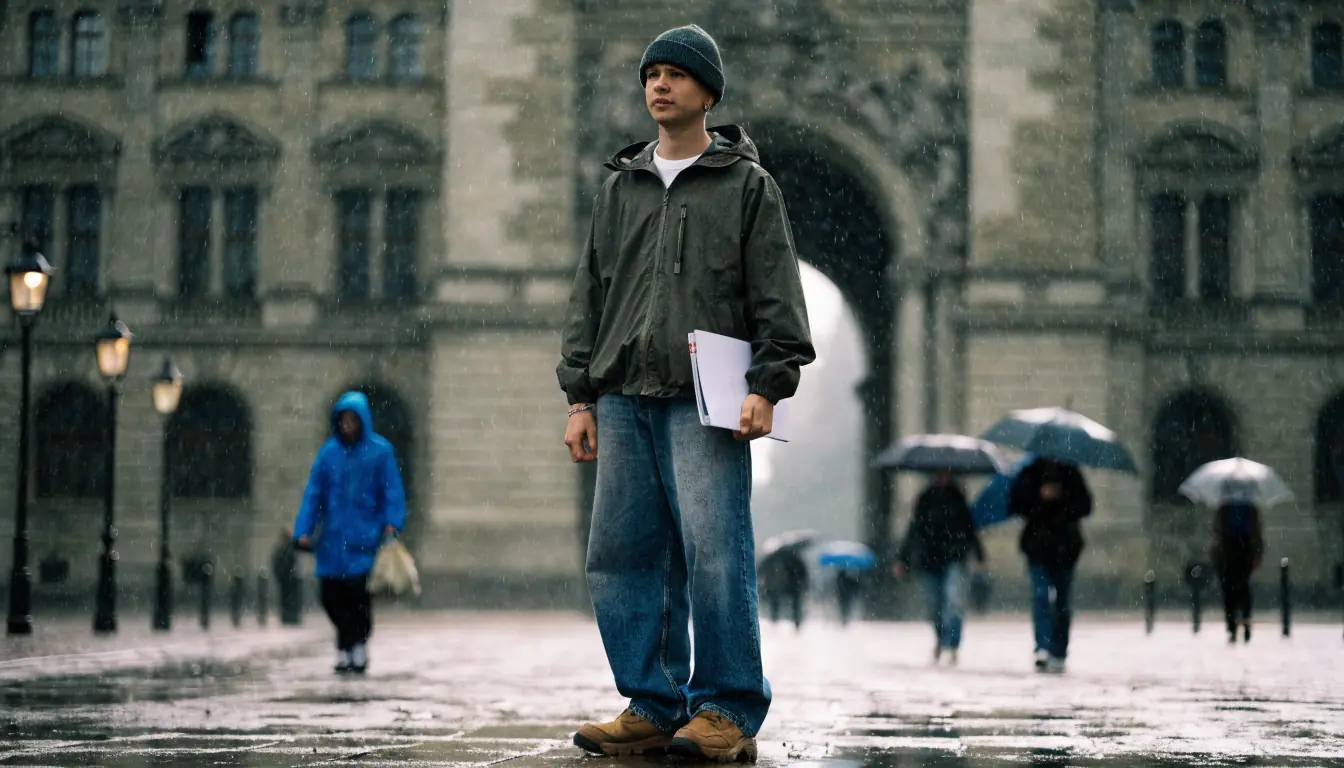 Person mit Akten vor Bundeshaus