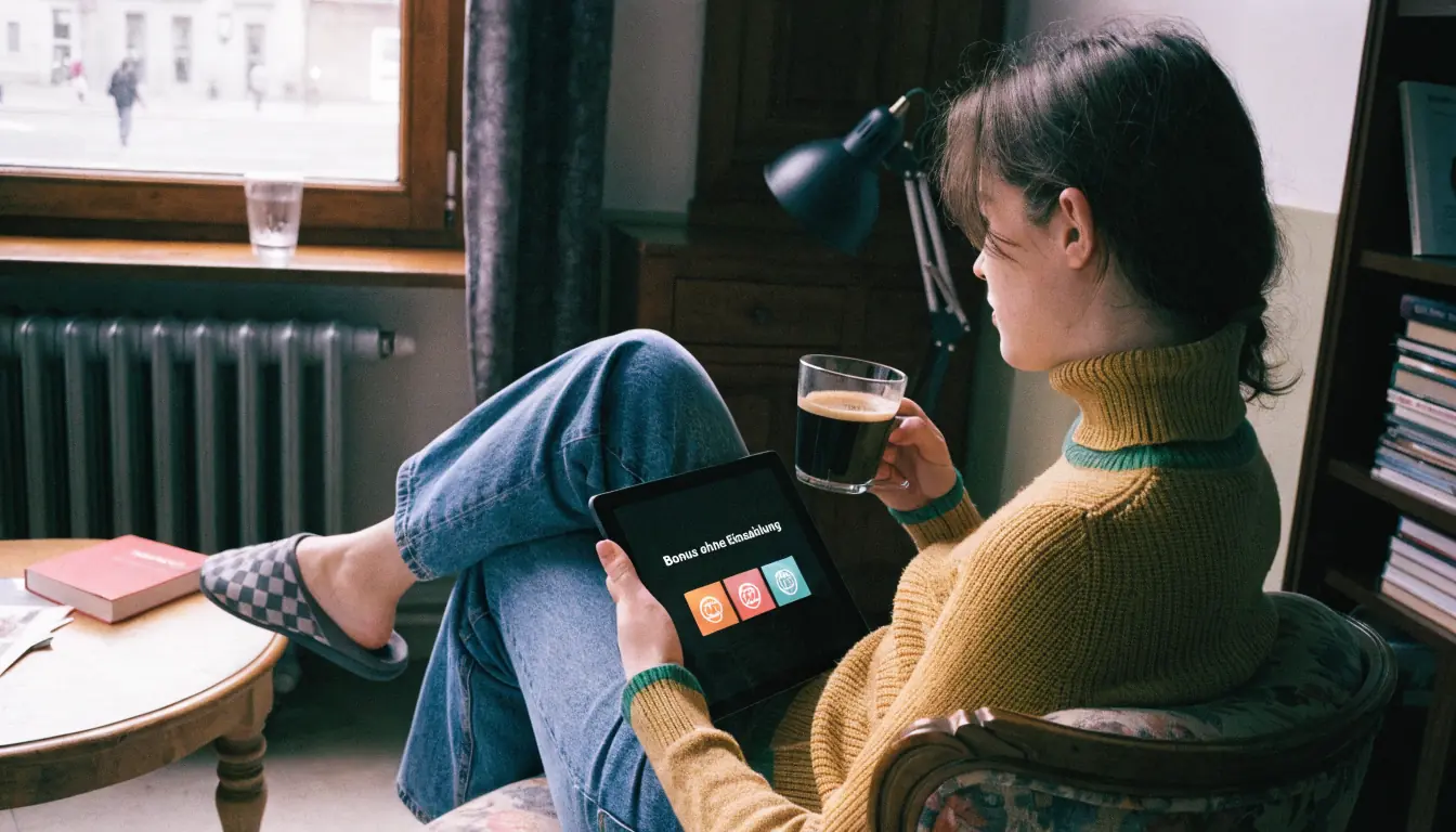 Frau bekommt Bonus‑Benachrichtigung auf Tablet