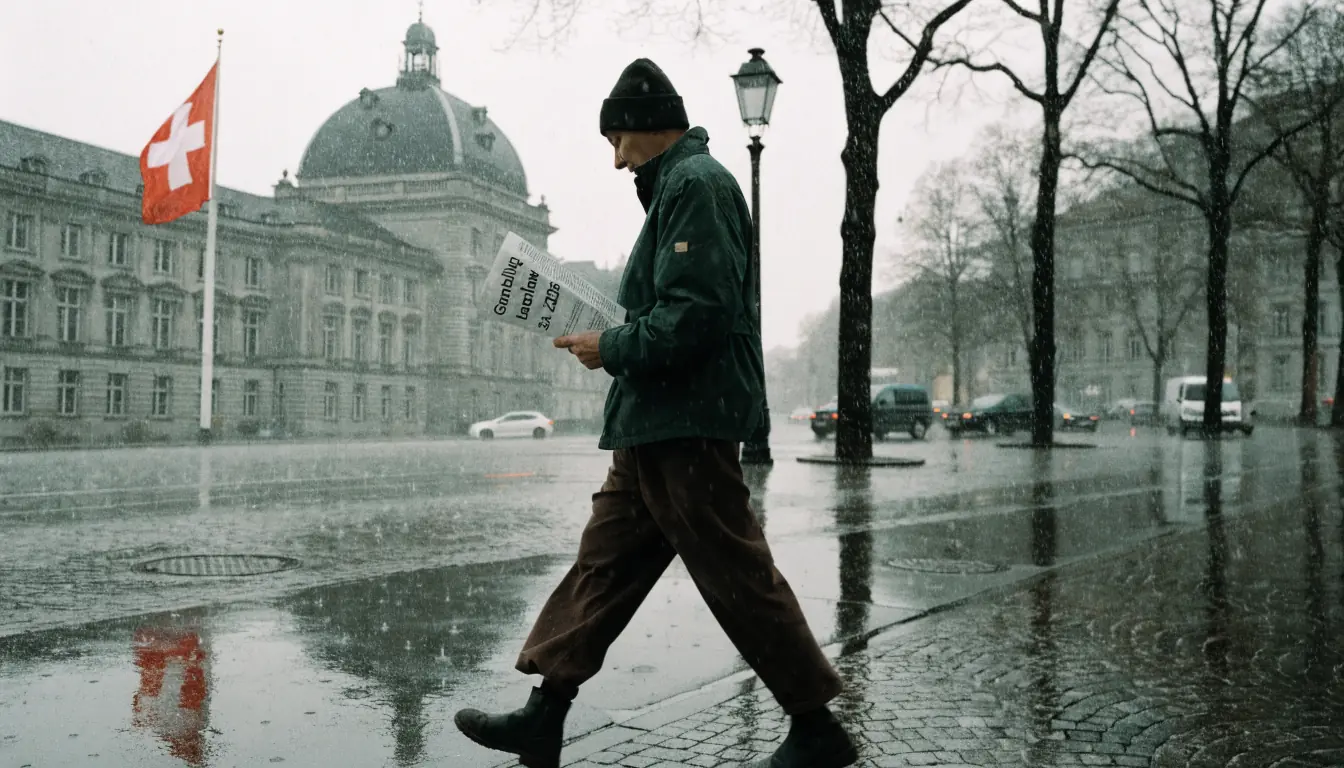 Person mit Gesetzes‑Broschüre vor Bundeshaus