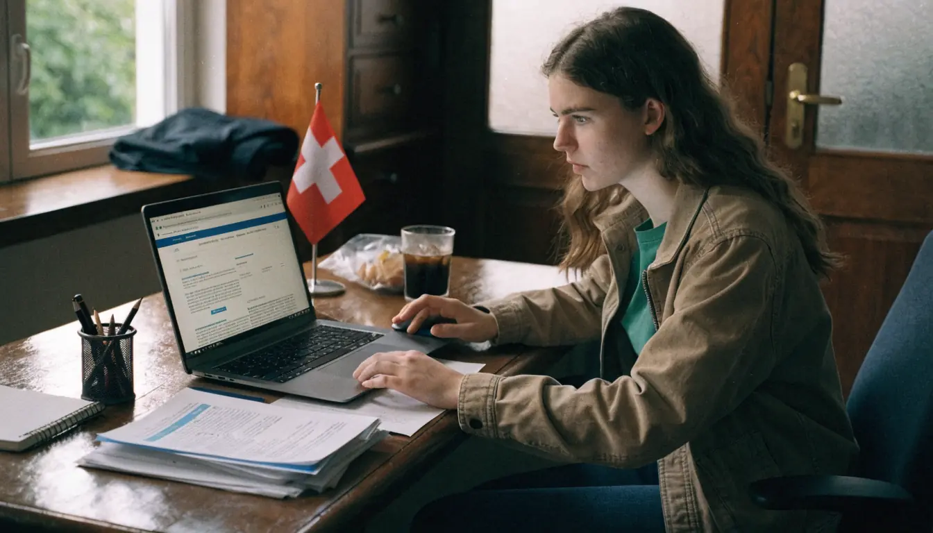 Frau prüft ESBK-Website am Laptop