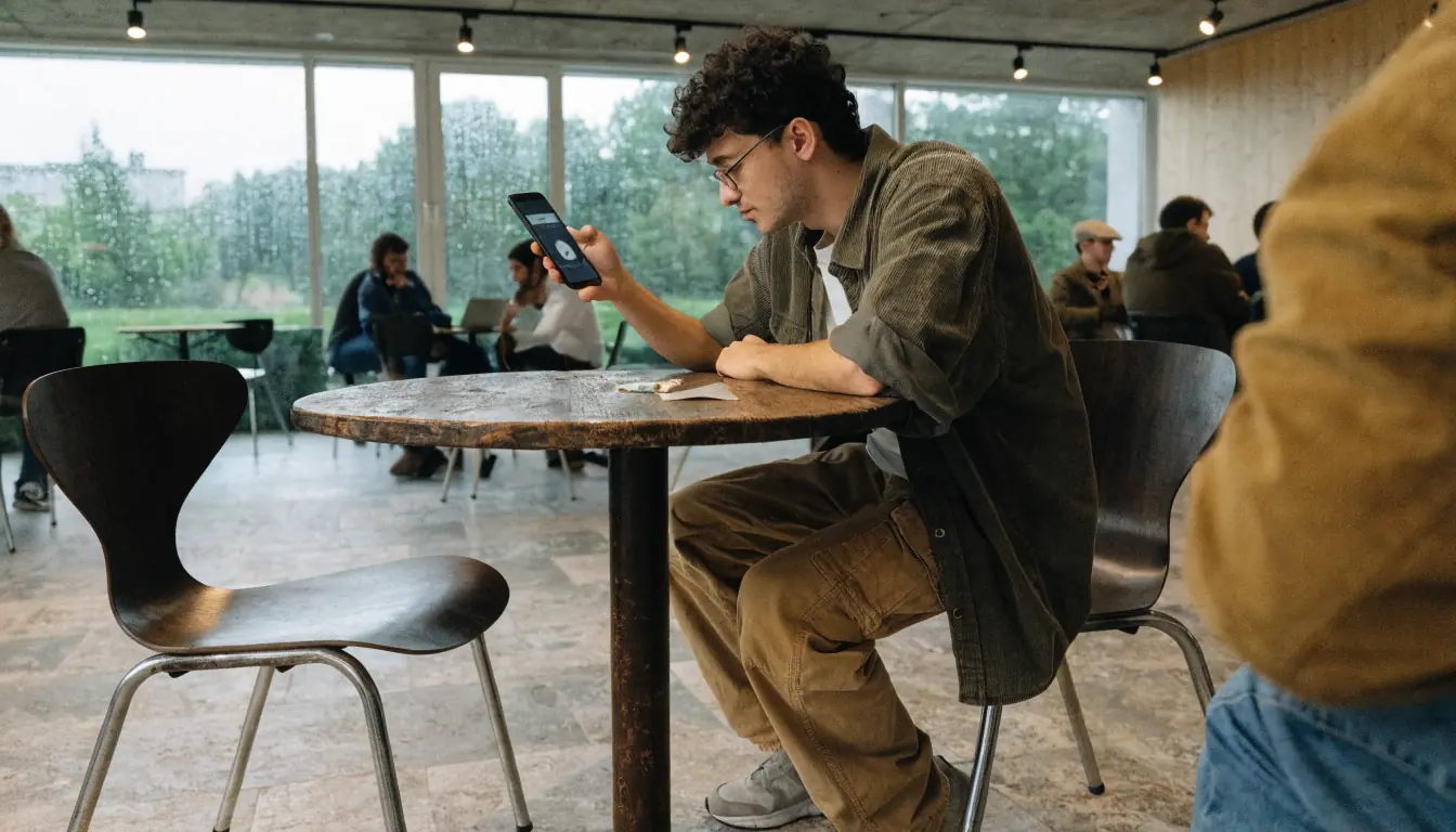 Nutzer zahlt mit E‑Wallet im Café