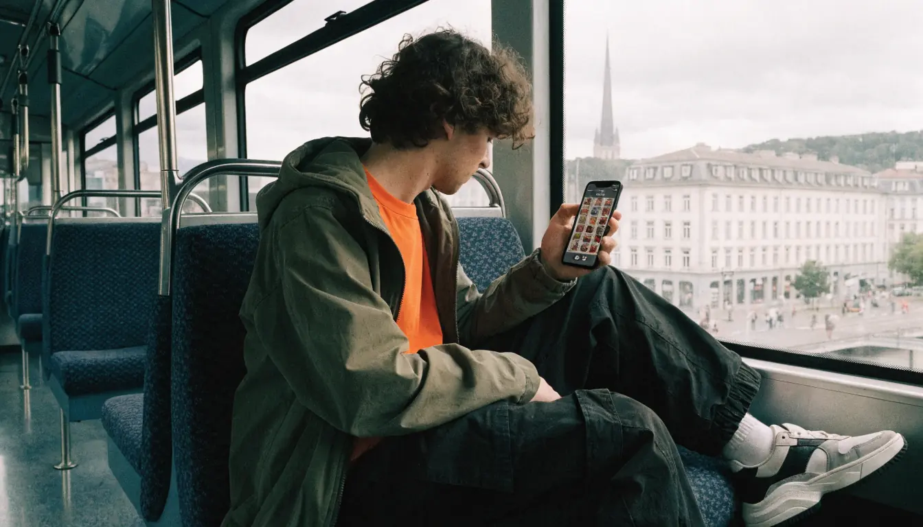 Passagier spielt Casino per Handy im Tram