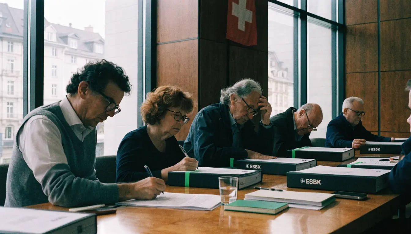 Beamte prüfen Lizenzunterlagen im ESBK‑Büro