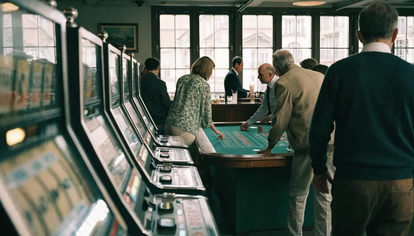 Casino‑Innenraum in der Schweiz mit Spielern am Roulette‑Tisch