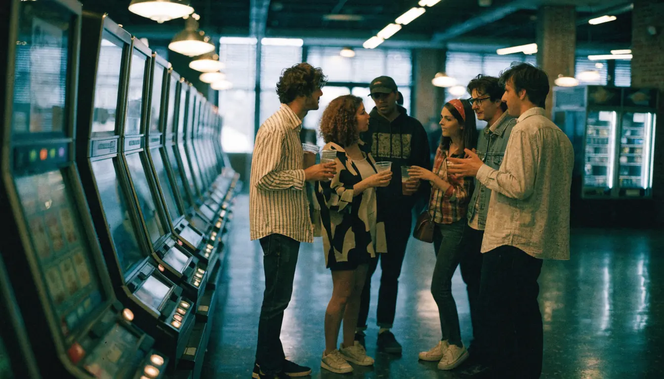Freunde diskutieren über verschiedene Slot‑Titel